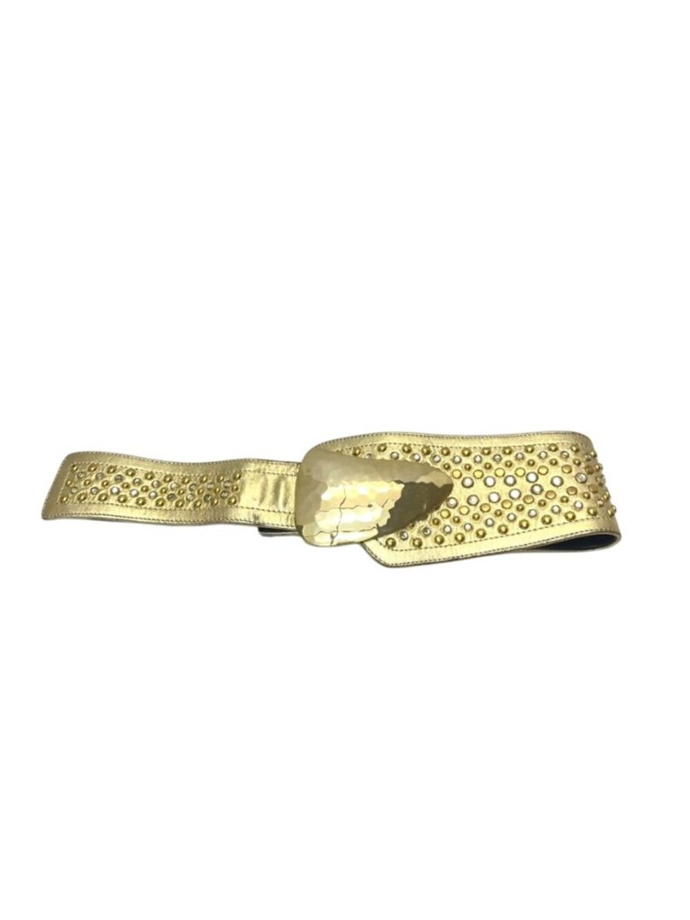 Ravid Artistic Gold Stretch Rhinestone Wide Belt Hammered Buckle 90s - Picture 5 of 9